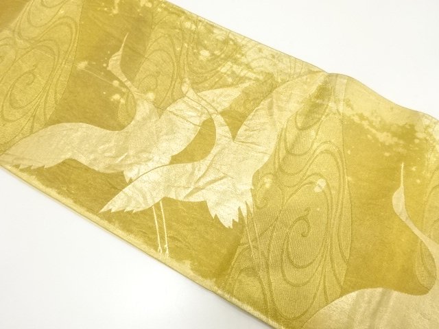 JAPANESE KIMONO / ANTIQUE FUKURO OBI / WOVEN CRANES